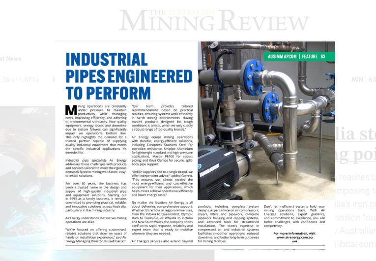 Industrial Pipes Engineered To Perform - Australian Mining Review
