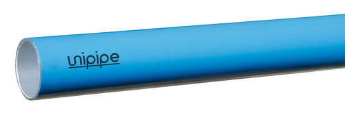 Blue pipe with 'unipipe' branding on a white background