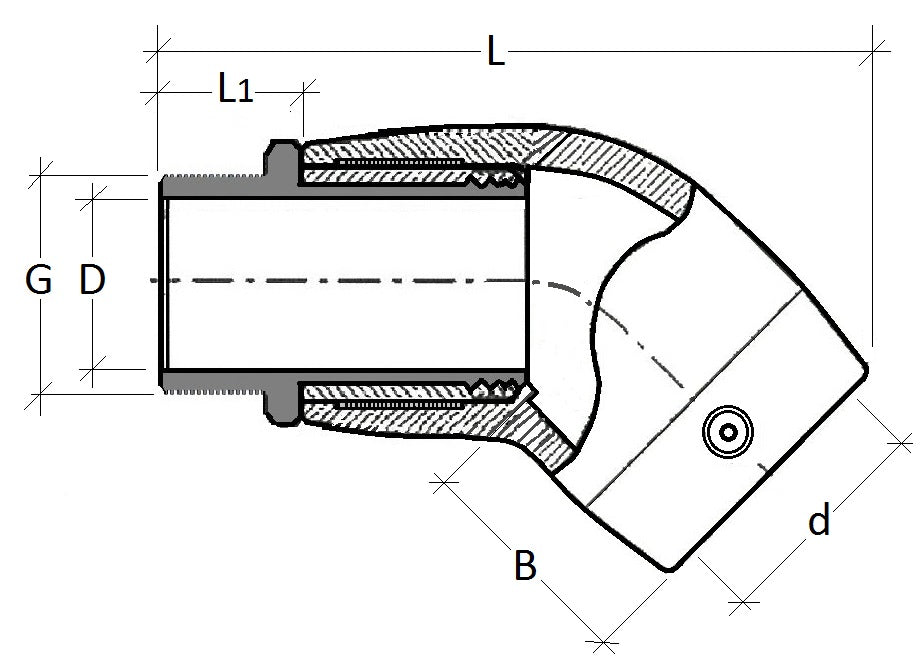 Technical drawing of a knife blade with dimensions labeled