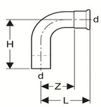 Elbow 90° Spigot end radius 1.5d