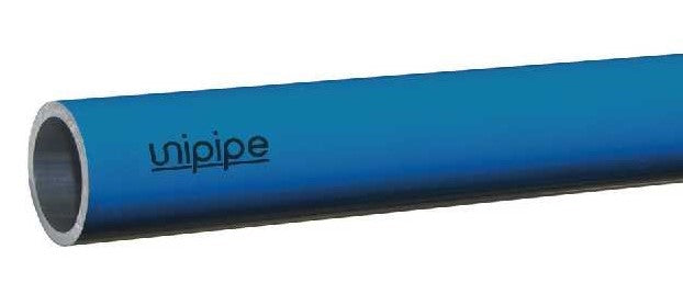 Blue pipe with 'unipipe' branding on a white background