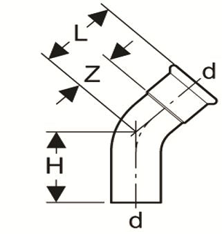 Elbow 45° spigot end short radius 1.2d