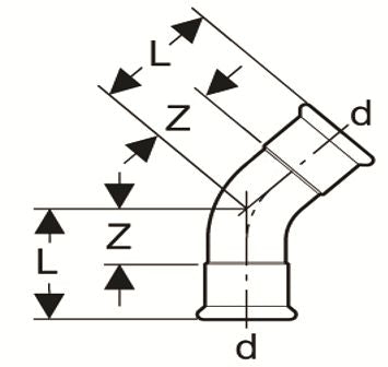 Elbow 45°  radius 1.2d