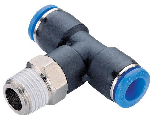 Tee with male swivel branch