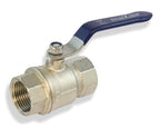 Ball valve with blue handle on a white background
