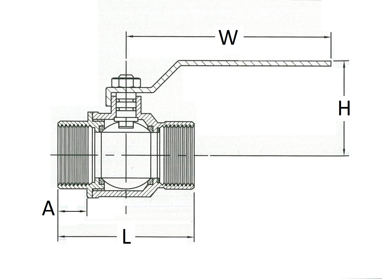 Technical drawing of a valve with dimensions labeled