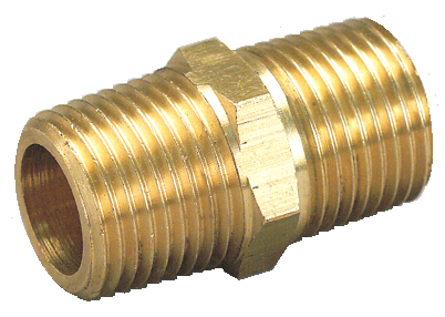 Brass pipe fitting on a white background
