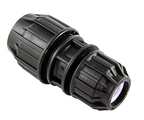 Black plastic fitting on a white background
