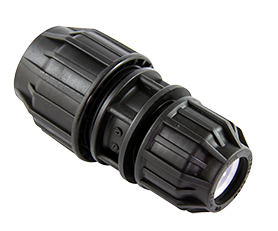 Black plastic fitting on a white background