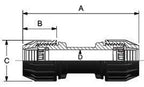 Technical drawing of a mechanical component with labeled dimensions