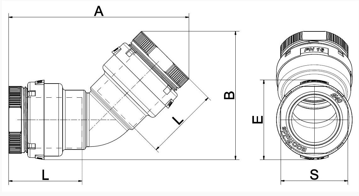 Technical drawing of a mechanical component with dimensions labeled