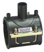 Black mechanical component with bolts and a label on a white background