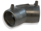 Black metal elbow pipe fitting on a white background