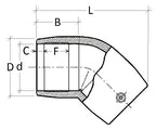 Technical drawing of a pipe fitting with labeled dimensions on a white background