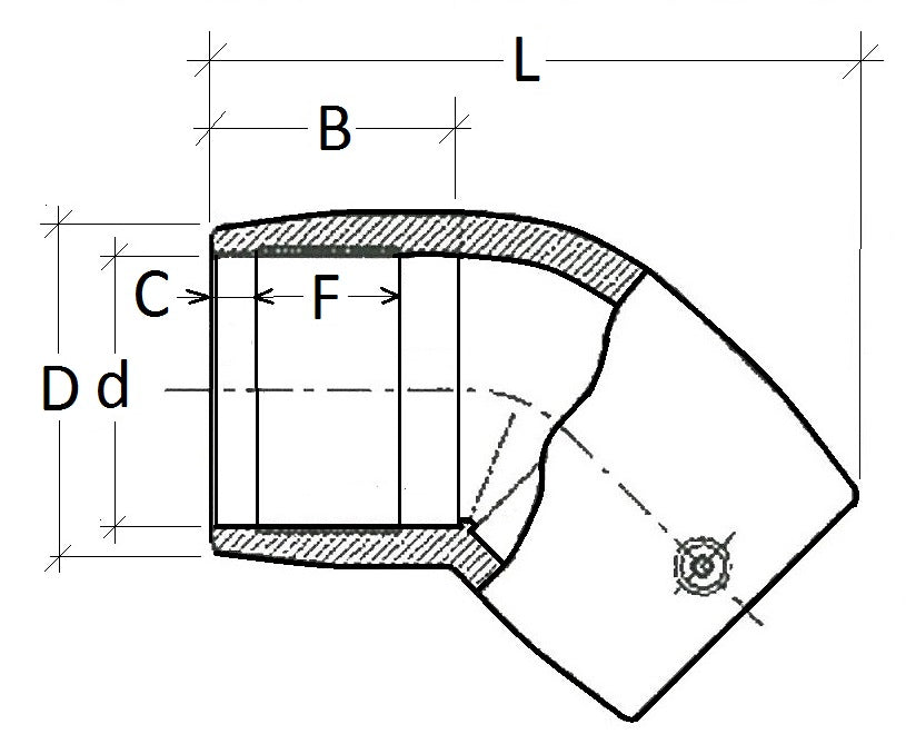 Technical drawing of a pipe fitting with labeled dimensions on a white background