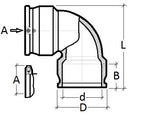 Technical drawing of a plumbing fitting with dimensions labeled
