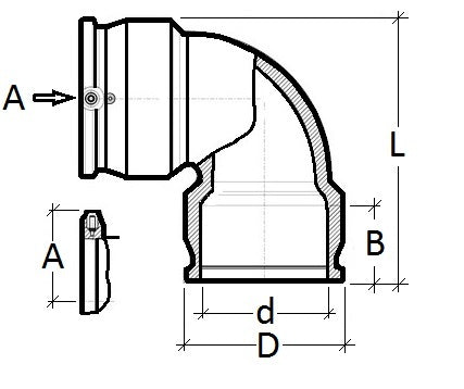 Technical drawing of a plumbing fitting with dimensions labeled