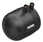 Black cylindrical tank with two nozzles on a white background