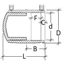 Technical drawing of a mechanical component with labeled dimensions