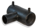 Black metal pipe fitting on a white background