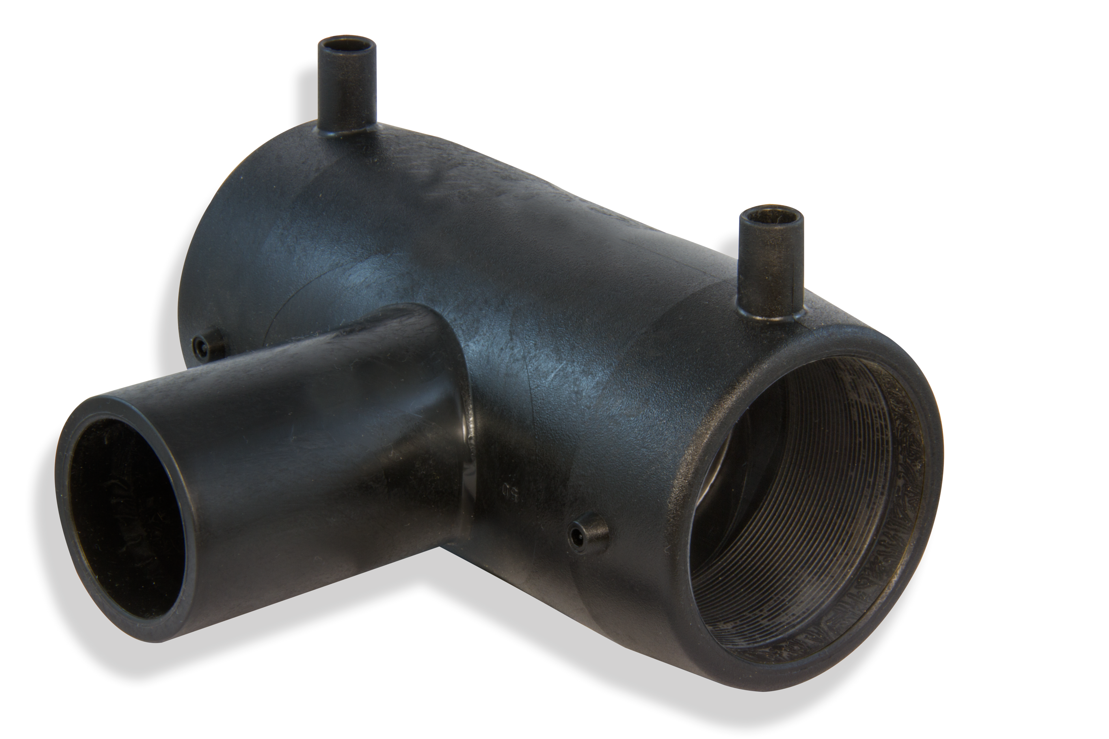 Black metal pipe fitting on a white background