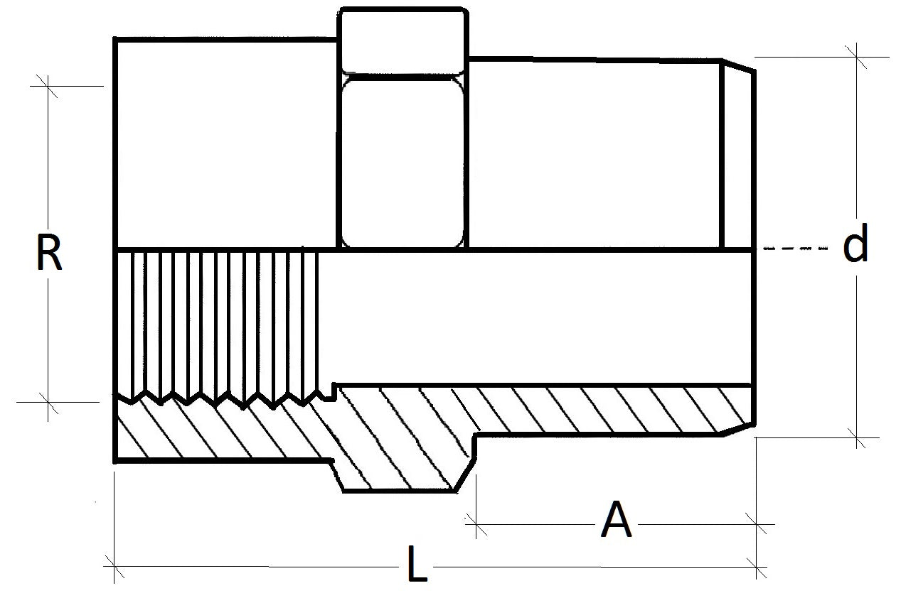 Technical drawing of a mechanical component with dimensions labeled