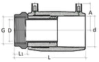 Technical drawing of a mechanical component with dimensions labeled