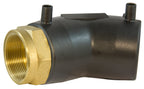 Black and brass plumbing fitting on a white background