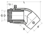 Technical drawing of a mechanical component with dimensions labeled