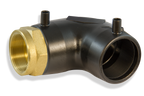 Brass and bronze mechanical fitting on a white background