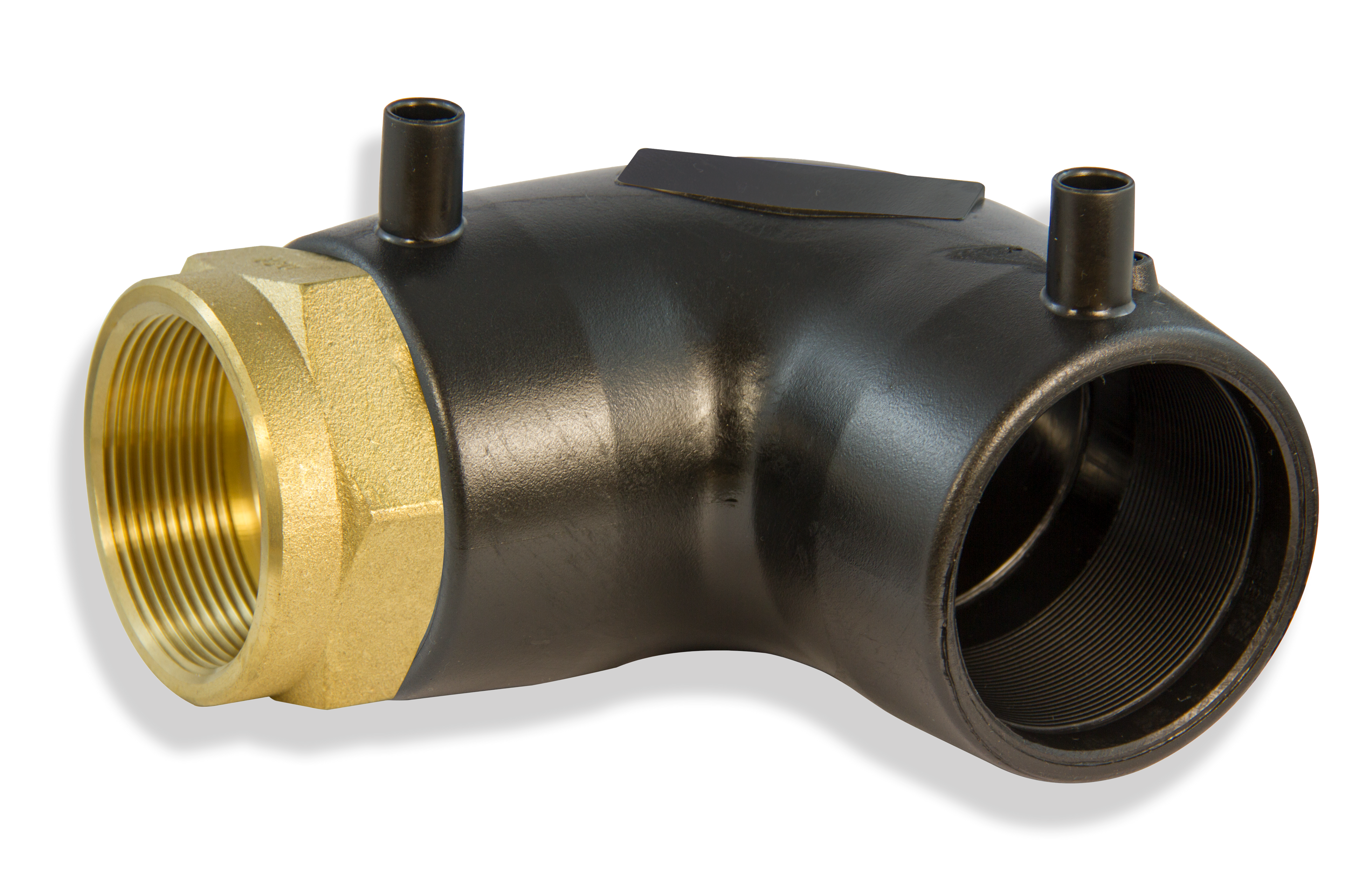 Brass and bronze mechanical fitting on a white background