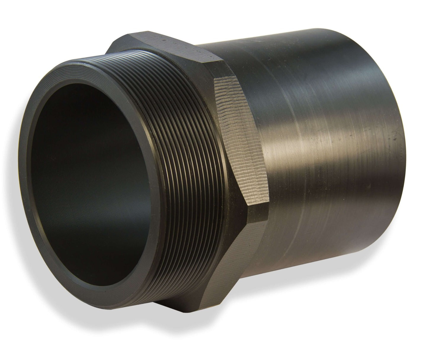 Bronze plumbing fitting with threaded end on a white background