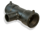 Black plastic pipe fitting on a white background