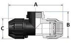 Technical drawing of a black mechanical component with labeled dimensions.