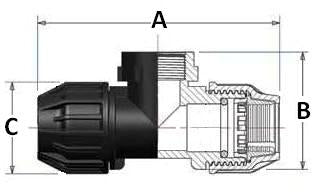 Technical drawing of a black mechanical component with labeled dimensions.