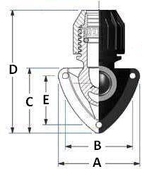 Technical drawing of a mechanical component with labeled dimensions