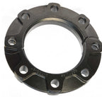 Metallic flange with multiple holes on a white background