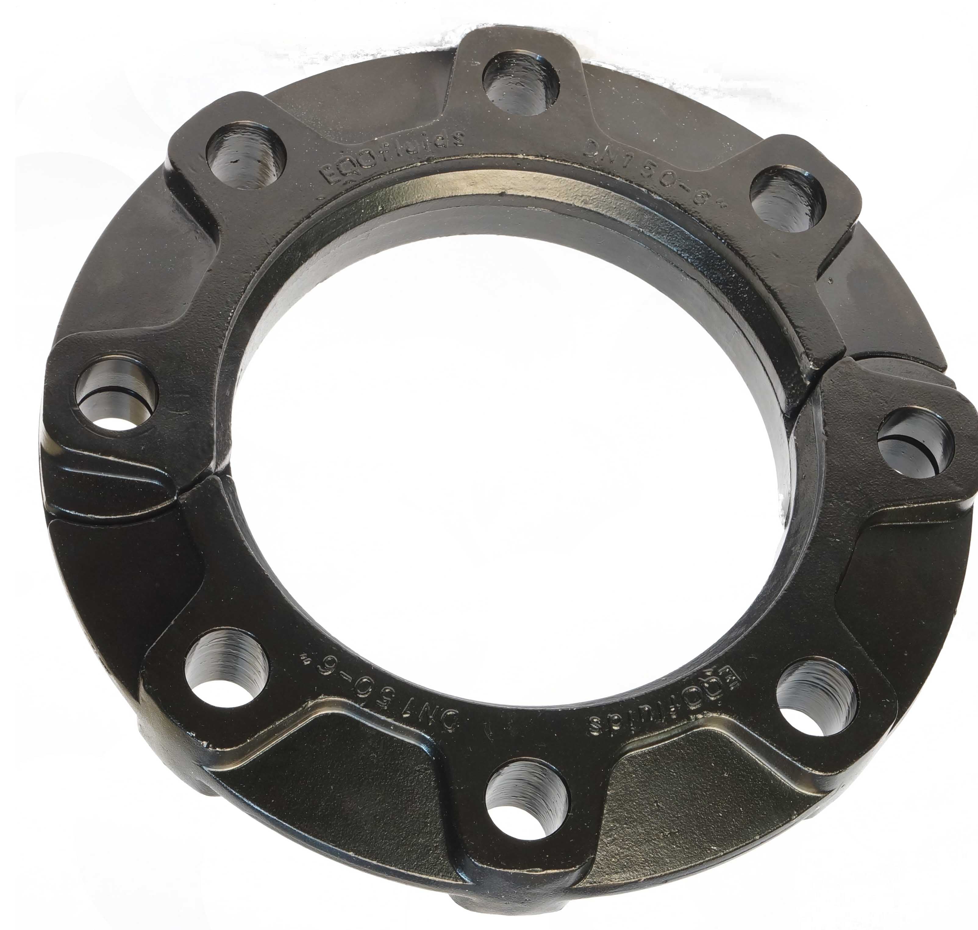 Metallic flange with multiple holes on a white background