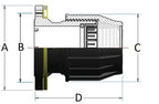 Technical drawing of a mechanical component with labeled dimensions on a white background