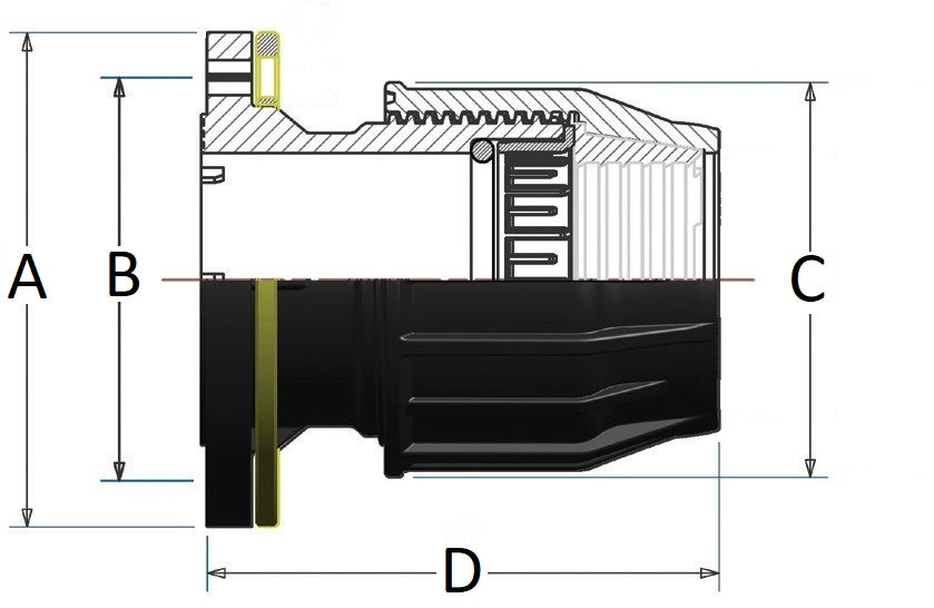 Technical drawing of a mechanical component with labeled dimensions on a white background