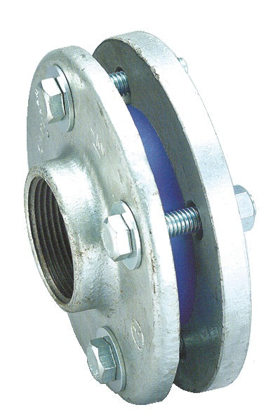 Metal flange with threaded end and bolts on a white background