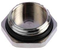 Metallic hexagonal nut on a white background