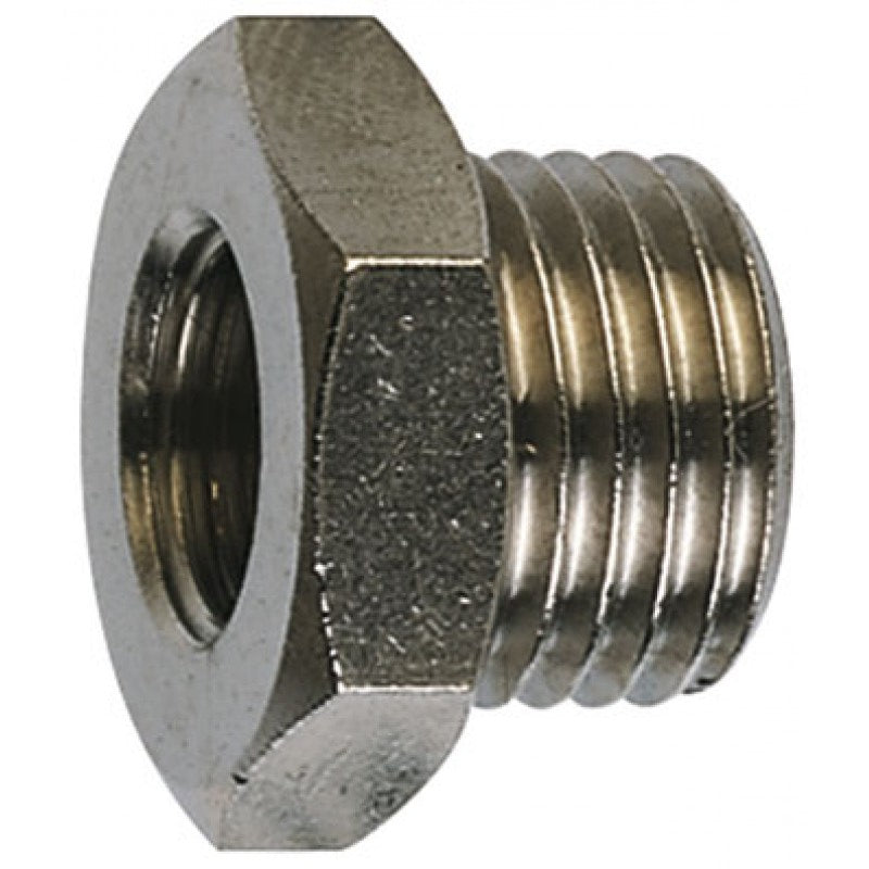Metal threaded fitting on a white background