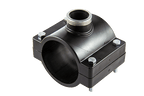 Black metal pipe fitting on a white background