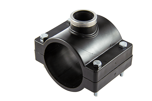 Black metal pipe fitting on a white background