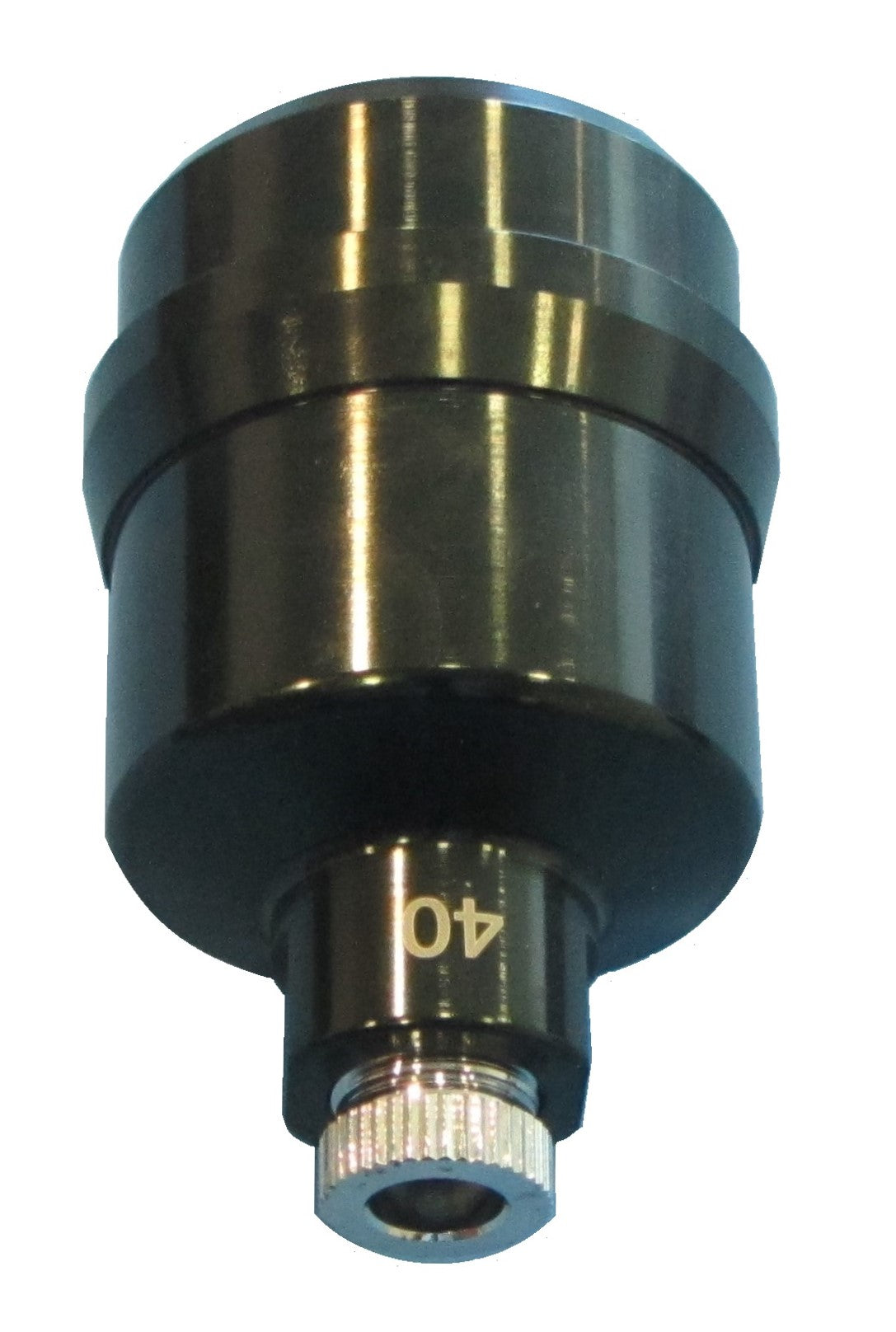 Metal mechanical component with black and silver finish on a white background