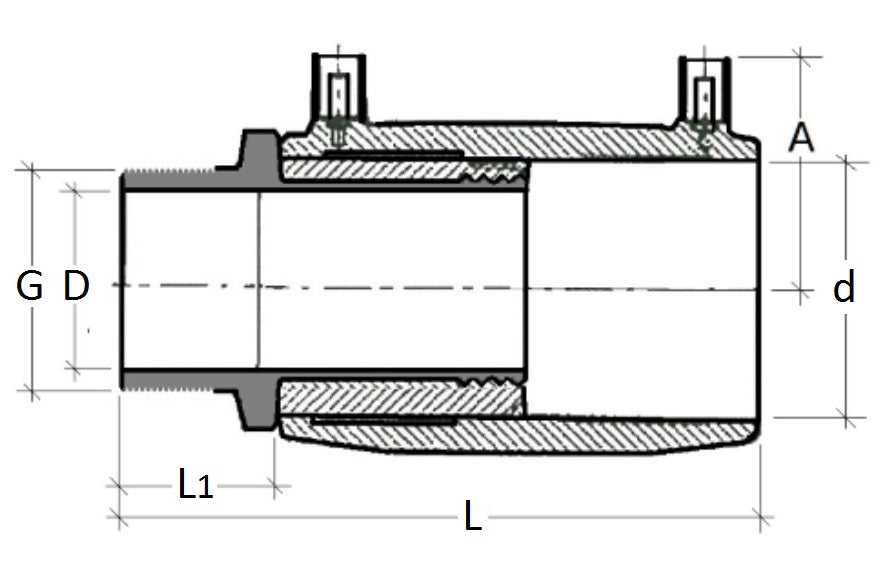 Technical drawing of a mechanical component with dimensions labeled