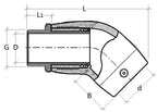 Technical drawing of a knife blade with dimensions labeled