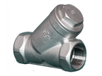 Metallic Y-shaped valve on a white background