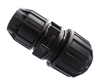 Black plastic fitting on a white background